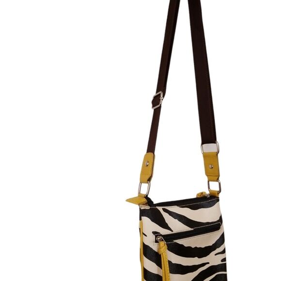 Zebra print Crossbody purse Black White Yellow Strap - Picture 4 of 4